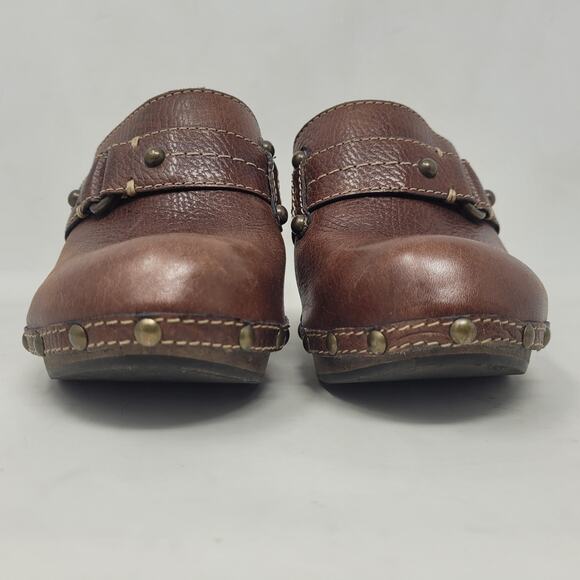 Banana Republic Clogs 7 Brown Leather Wooden Heel Studs Mules Boho Platform Y2K - Picture 7 of 12